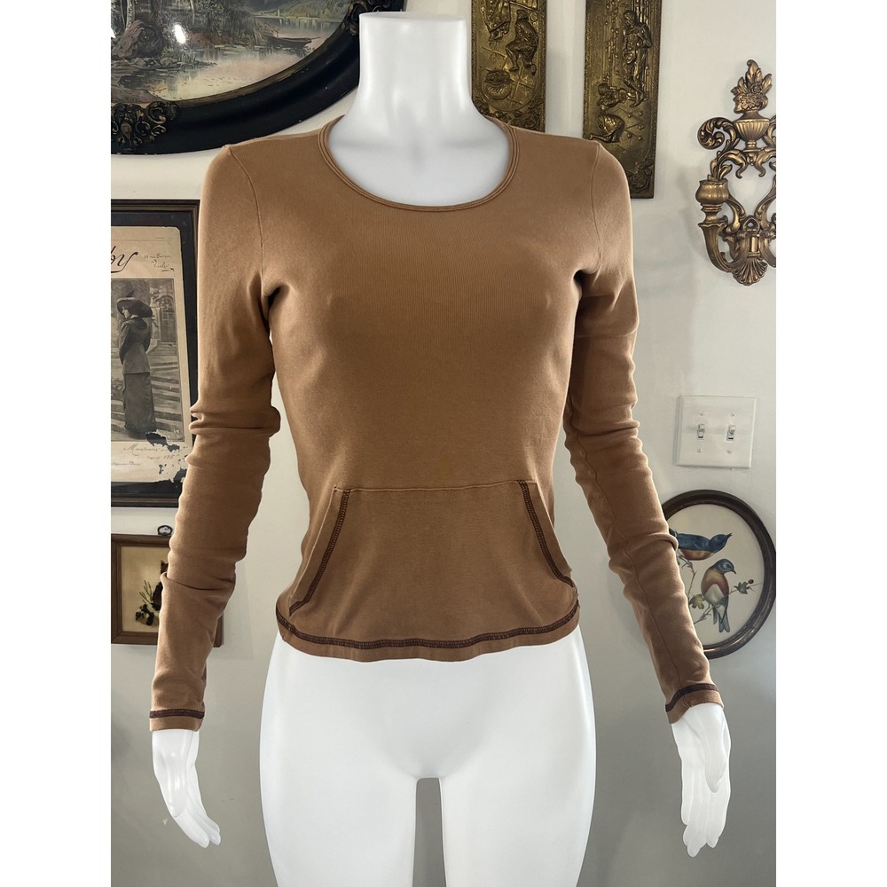 Juicy Couture Brown Long-Sleeve Ribbed Top Size M